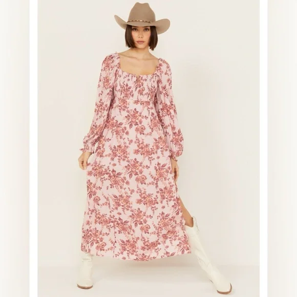 Free People Jaymes Floral Print Long Sleeve Dress Pink Size Small - Picture 10 of 15